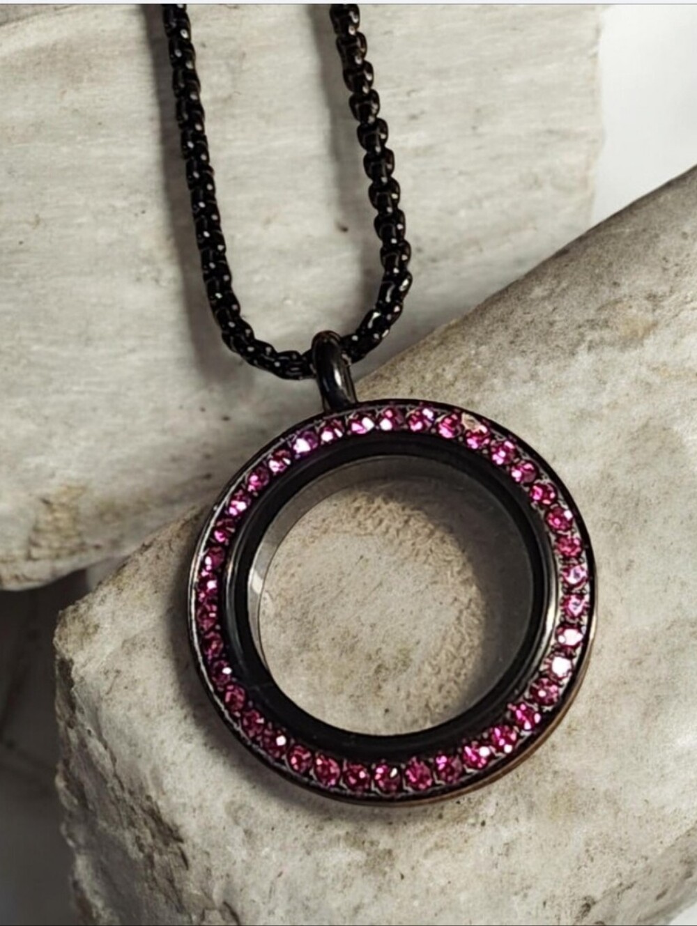Pink Crystal Circle Pendant & Chain ■ Read Below 4 Info, Vintage ■ Final Price《